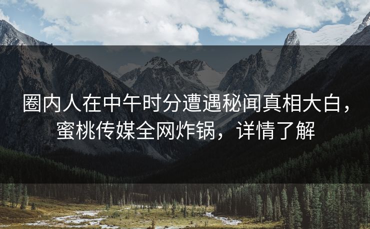 圈内人在中午时分遭遇秘闻真相大白，蜜桃传媒全网炸锅，详情了解
