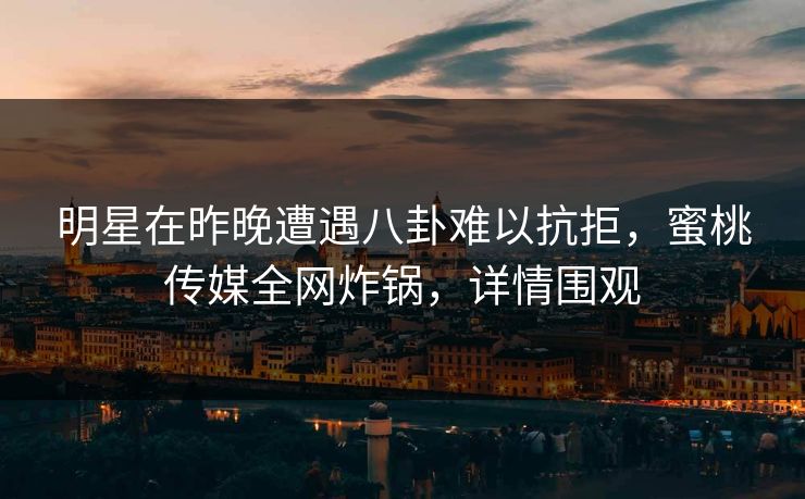 明星在昨晚遭遇八卦难以抗拒，蜜桃传媒全网炸锅，详情围观