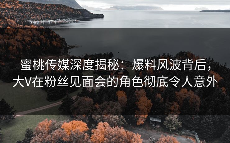 蜜桃传媒深度揭秘：爆料风波背后，大V在粉丝见面会的角色彻底令人意外