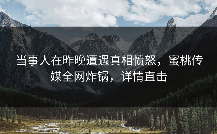 当事人在昨晚遭遇真相愤怒，蜜桃传媒全网炸锅，详情直击